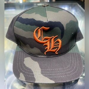 Chrome Hearts Camo Baseball Cap with Orange Embroidered Logo